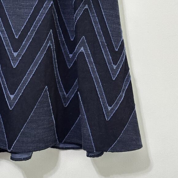 Anthropologie Eva Franco Skirt 6 Blue Textured Chevron Knee Length Boho Party - Picture 2 of 11